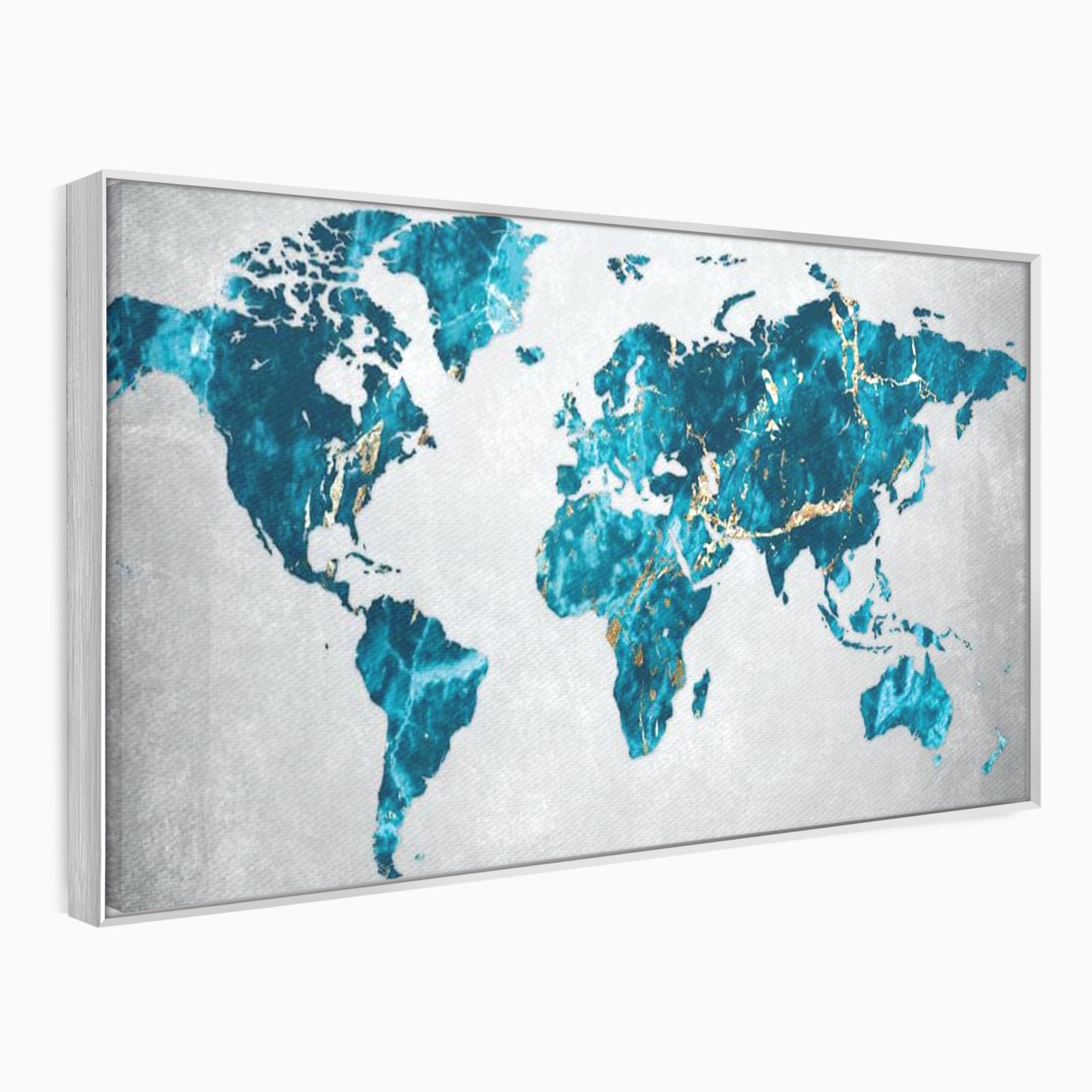 Tablou canvas cu tablou canvas cu harta lumii, in rama de aluminiu argintiu